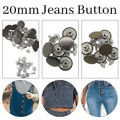 Buy Jeans Buttons Hammer On Denim Replacement DIY For Leather Jacket Trousers 20mm • 2.29£