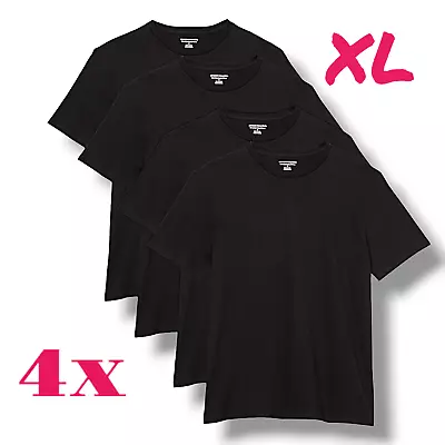Buy Pack Of 4 Mens Crew Neck T-Shirt 100% Cotton Black Plain Short Slave XL Slim Fit • 9.99£