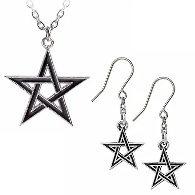 Buy Black Star Pendant & Earrings Boxed, Necklace, Pentagram, Pagan, Alchemy England • 24.95£