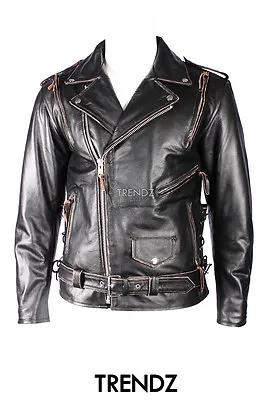 Buy Men's BRANDO WORN EDGE Cruiser Biker Style Motorcycle Cowhide Leather Jacket • 129.99£