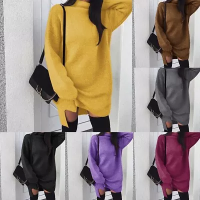 Buy Fashionable Women's Turtle Neck Hoodie Dress With Long Sleeves Stay Trendy • 10.06£