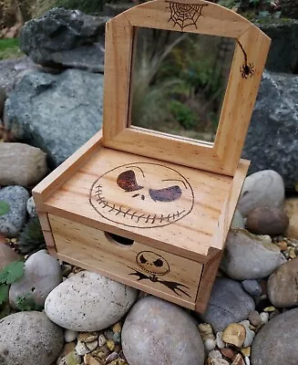 Buy Small Jack Skellington Wooden Jewellery Box With Mirror And Draw. • 25£