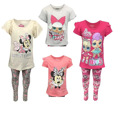 Buy Girls 3 Piece Set 2 X T Shirts + Leggings Kids Multipack Outfit Minnie Mouse Lol • 9.95£