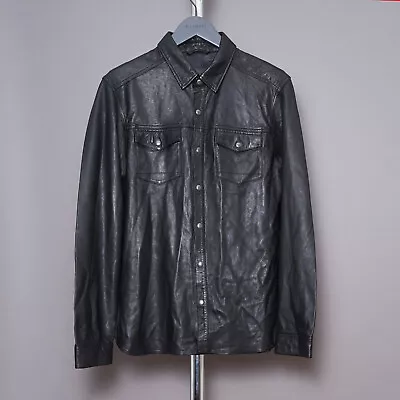 Buy ALL SAINTS IRWIN Leather Shirt Jacket LARGE Mens Black Biker Western Overshirt L • 199.99£