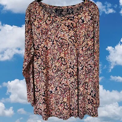 Buy Lucky Brand Womens Top 1X Shirt Floral Soft Slub Knit Long Sleeve Lightweight • 23.62£