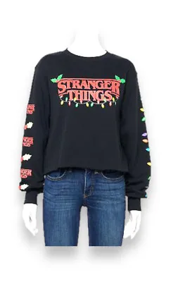 Buy Stranger Things Holiday Sweatshirt Size Small Fleece Pullover Crop  • 10.61£