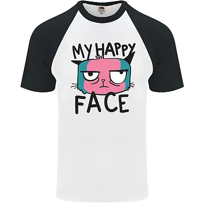 Buy Cat My Happy Face Funny Grumpy Mens S/S Baseball T-Shirt • 8.99£