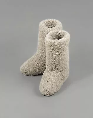 Buy Size 14 (48 EU) GREY CALF TALL MENS WOOL BOOTS WARM WHITE SLIPPERS SHEEP COZY • 18.95£