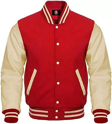 Buy Premium Letterman Baseball College Varsity Jacket & Real Cowhide Leather Sleeves • 79.99£
