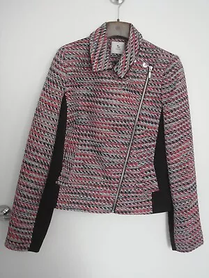 Buy Tu Woman Bouclé Biker-Style Jacket, Black / Red / Silver Grey / White, Size 8 • 12.99£
