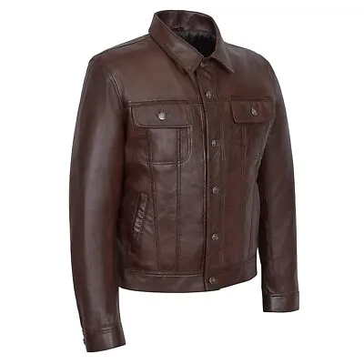 Buy Mens Denim Style Jacket Classic Trucker Vintage Cowboy Designer Shirt • 84.88£