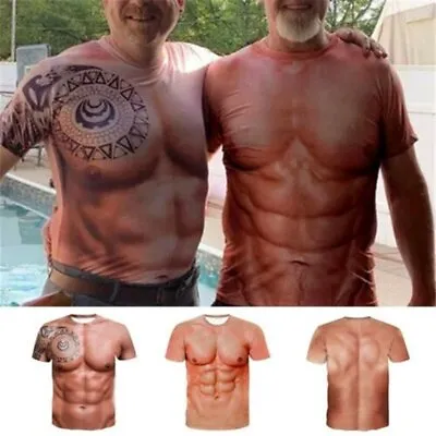 Buy 3D Men Muscle Tattoo T-Shirt Print Short Sleeve Digital Printing Tee Strong Tops • 9.50£
