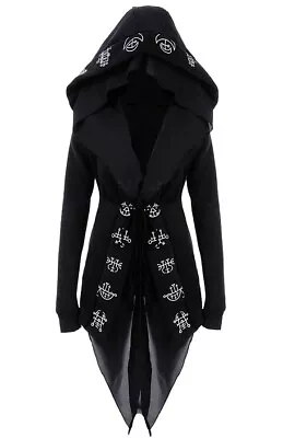 Buy RESTYLE Gothic Black Jacket Hoodie With Demon Sygils And Oversized Hood Size - L • 27.49£