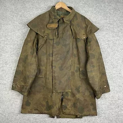 Buy Vintage Wax Jacket Mens Large L Driden Fabric Long Coat Camo Brown Khaki Green • 79.95£
