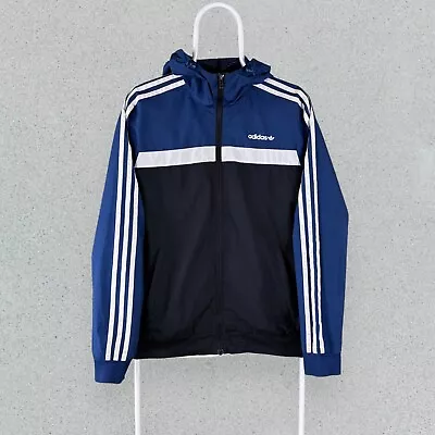 Buy Adidas Originals Track Top Hooded Jacket Blue Striped Windbreaker Mens Small • 26£