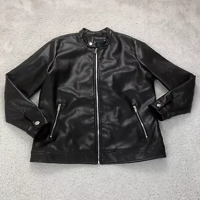 Buy Boohoo Man Bomber Jacket Leather Style Large Black Full Zip Button Collar Mens • 19.99£