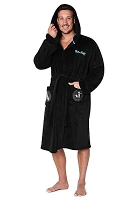 Buy RICK AND MORTY Mens Dressing Gowns, Fleece Hooded Robe, Gifts (Black, L) • 42.99£