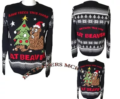 Buy Xmas Unisex Mens Women's  EAT BEAVER  Knitted Christmas Party Jumper Sweater UK • 19.99£