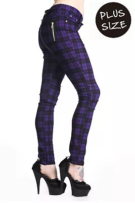 Buy BANNED Apparel Purple Tartan Check Punk Emo Stretch Rockabilly PLUS Trousers • 39.99£