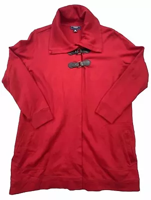 Buy Chaps Denim Open Cardigan Women Size 1XL Red Cotton 2 Pocket 2 Buckle Closure • 18.10£
