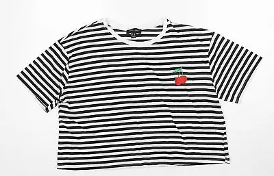 Buy New Look Womens Black Striped Cotton Basic T-Shirt Size 14 Round Neck - Cherry • 5.50£