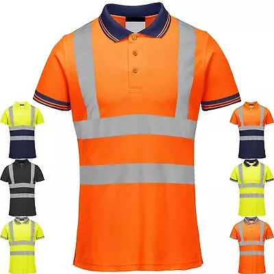 Buy Hi Viz Visibility Polo T Shirt Reflective Tape Safety High Vis Security Work Top • 12.99£