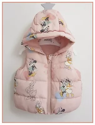 Buy Disney Baby Girls Minnie Mouse Hooded Puffer Jacket Gilet Bodywarmer 3-6 Mth NEW • 12.99£