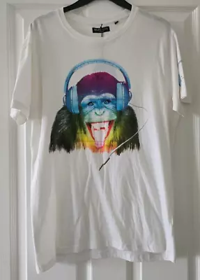 Buy Brave Soul Monkey With Headphones White Tee T Shirt Size Small S New With Tag • 5.99£