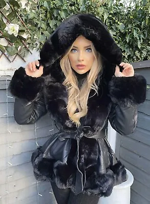 Buy Faux Fur And Leather Hooded Jacket  • 75£