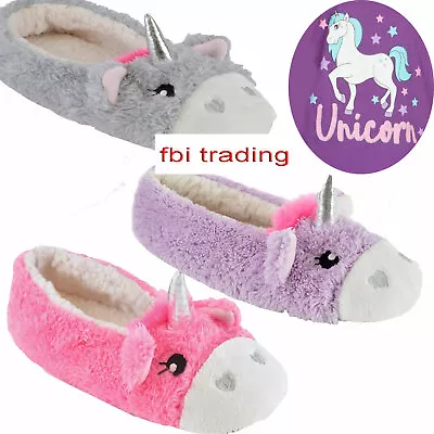 Buy Womens Ladies Girls Unicorn Slippers Soft Faux Fur Lined Shoes Size 4-8  • 5.99£
