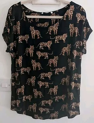 Buy Ladies TU Black Tiger Print T- Shirt Cap Sleeves Size 10UK Fit 10-12UK • 4£