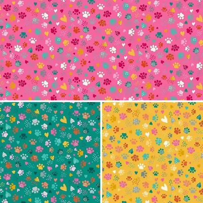 Buy 100% Cotton Fabric Makower Pawesome Paw Prints Love Hearts Cat Kitten Whiskers • 6.30£