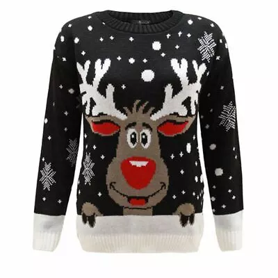 Buy Womens Ladies Knitted Reindeer Christmas Xmas Snow Flakes Jumper Sweater 16-30 • 13.99£