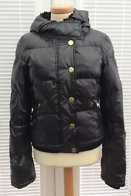 Buy  Topshop  Womens Black Puffer Jacket, Fur Lined Hood, Size 8 - Used, Free P&p • 25£