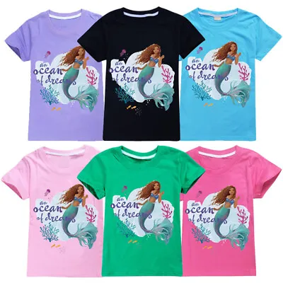 Buy New The Little Mermaid Kids Summer Casual Short Sleeves 100% Cotton T-shirt Tops • 8.98£