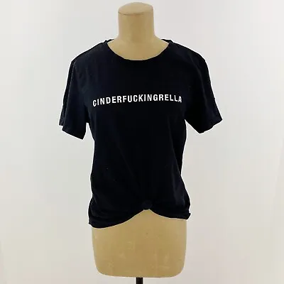 Buy Black Cinderfuckingella Short Sleeve Tie Front Crew Neck Cinderella Tee Shirt L • 9.46£