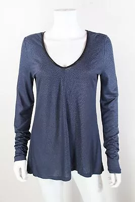 Buy Witchery Blue & Black Striped Linen Blend L/sleeve Top With Leather Look Trim 10 • 12.46£