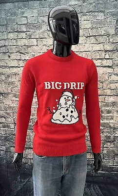 Buy BNWT Boohoo Big Drip Mens Knitted Christmas Jumper Size S NEW Red • 14.99£