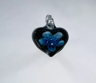 Buy Black & Blue Flower GLASS HEART Charm PENDANT Jewellery Making Necklace Gift J • 0.99£