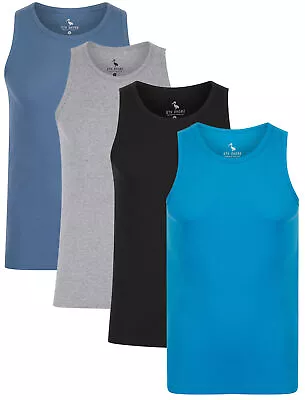 Buy Men's 4 Pack Vests Cotton Ribbed Sleeveless Gym Muscle Tank Tops Summer Training • 21.99£
