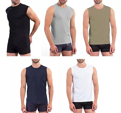 Buy Mens %100 Soft Cotton Crew Neck Plain Sleeveless T Shirt Tank Vest • 7.99£