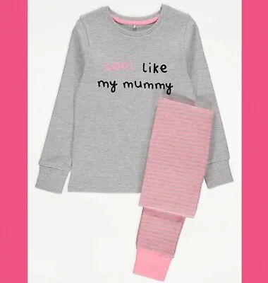 Buy 💖 Bnwt Girls 'cool Like My Mummy ' Pink & Grey Striped Pyjamas Age 2-3 Years  • 8.99£