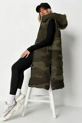 Buy Hooded Puffer Jacket Womens Ladies Long Line Gilet Padded Vest Top Body Warmer • 32.49£