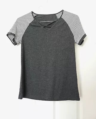 Buy Womens Dark Grey W White Striped Shoulders Raglan Short Sleeve T-Shirt, Size S • 6.57£