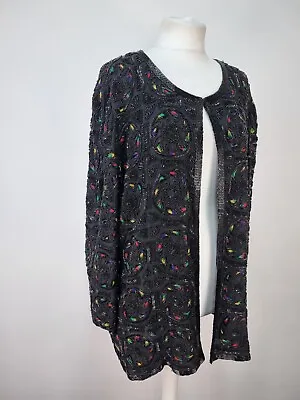 Buy Vintage Queen Bee 100% Silk Blazer Jacket Embroidered Beaded Size L Oversized • 19.90£
