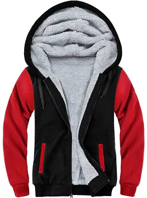 Buy Mens Hooded Jacket Luxury Sherpa Zip Up Winter Padded Fleece Hoody Top Jacket L • 19.99£
