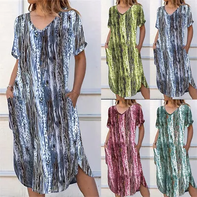 Buy New Womens Boho Tie Dye T-Shirt Dress Ladies Summer Beach Pockets Midi Sundress • 13.69£