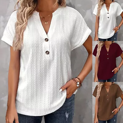 Buy Womens Solid Casual Short Sleeve V-Neck Dolman Sleeve T-shirts Blouse Tops Tees • 12.89£