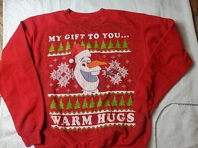 Buy Disney Frozen Olaf Crewneck Sweater Red Medium Christmas Snowman Sweatshirt • 7.58£