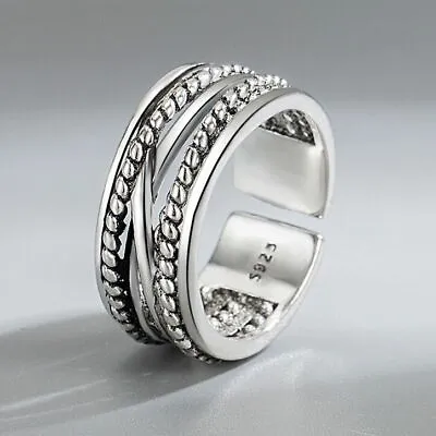 Buy Braided Twisted Rope Adjustable Ring 925 Sterling Silver Women Mens Jewellery UK • 3.49£